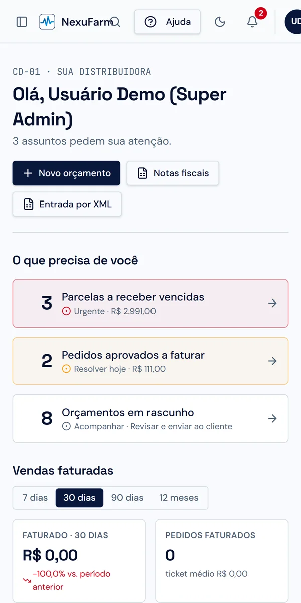 NexuFarm no celular: o que precisa de você hoje.